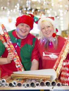 Stormfront manager, Martin Stanton, and Maria Jones, Fundraising Manager at Midlands Air Ambulance, at the Telford Shopping Centre Charity Gift Wrapt