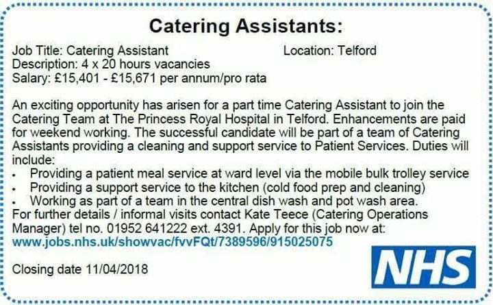 catering assistant required at prh telford live catering assistants