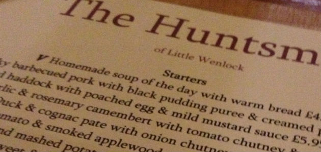 Huntsman Little Wenlock Telford Menu