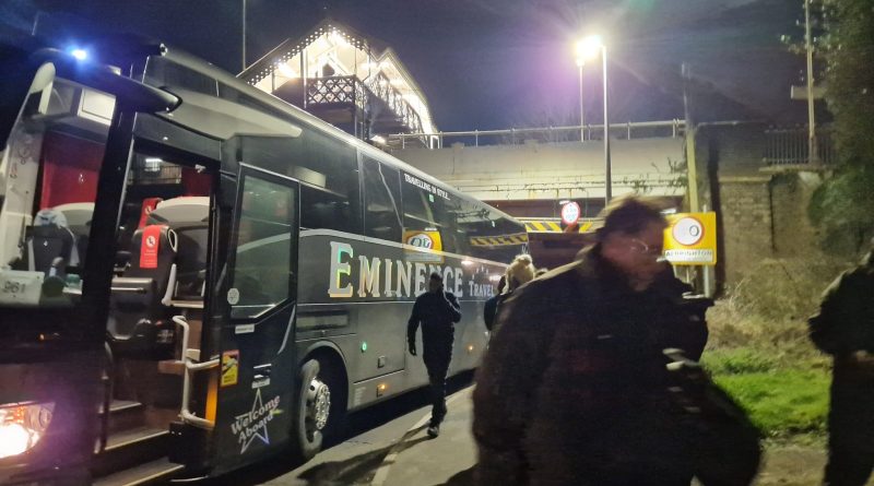 Rail replacement bus hits rail bridge