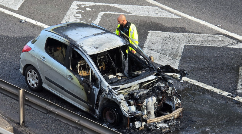 A442 closed after car fire